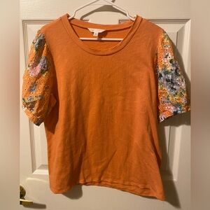 LC Lauren Conrad Orange Top with Floral Sleeves